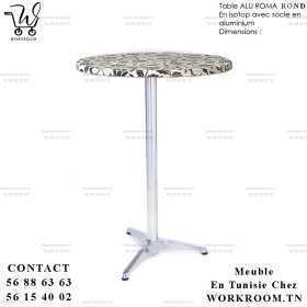 TABLE ALUMUNIUM ROMA ISOTOP ROND 60 EN TUNISIE TABLE ALUMUNIUM ROMA ROND EN TUNISIE
TABLE RONDE 60 SOCLE ALUMUNIUM ROMA H75 OU 110 CM