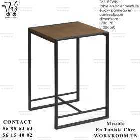 TABLE HAUTE TWIN CP 110 CM EN TUNISIE

Table en acier peint avec plateau en bois.
