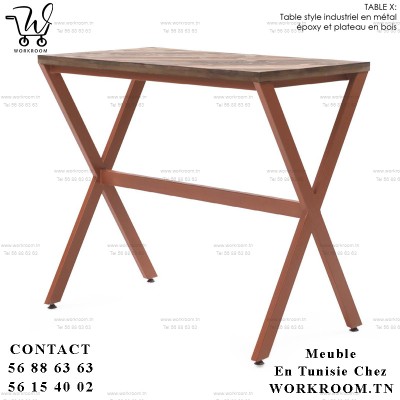 TABLE X avec plateau en bois EN TUNISIE

TABLE X TUNISIE : Table style industriel en metal epoxy et plateau en bois