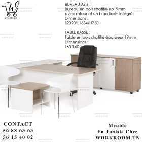 BUREAU AZIZ avec retour ET bloc tiroir intégré EN TUNISIE

BUREAU AZIZ Bureau en bois stratifié ep19mm