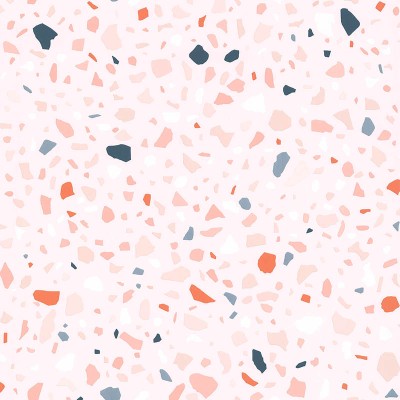 PAPIER PEINT TERRAZZO XXL BRIQUE ET BLEU PÉTROLE FOND BEIGE ROSÉ - 51221105