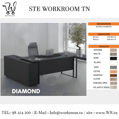 BUREAU DIAMOND AVEC RETOUR MEUBLE DE BUREAU TUNISIE