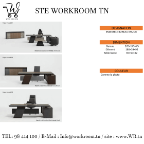BUREAU MAJOR AVEC ELEMENT ET RETOUR ET TABLE BASSE