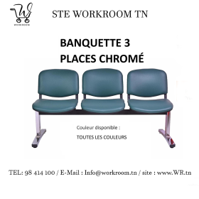 Banquette 3 Places Chromée Banquette 3 Places Chromée - Confort & Élégance | WorkRoom TN