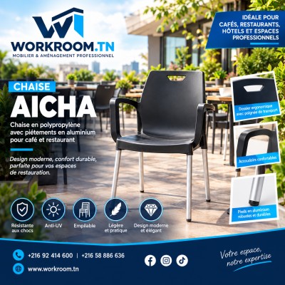Chaise AICHA à piètement en aluminium pour cafés, restaurants et terrasses en Tunisie.