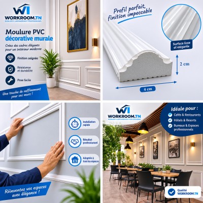 Moulure PVC blanche pour cadre décoratif mural 4 cm × 2,9 m