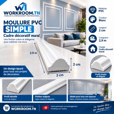 Moulure PVC blanche pour cadre décoratif mural 2 cm × 2,9 m