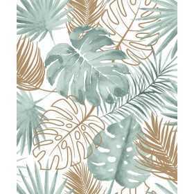 PAPIER PEINT VÉGÉTAL PALMES JUNGLE VERT ET CUIVRE