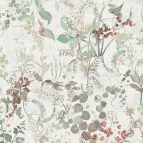 PAPIER PEINT VÉGÉTAL FLORAL BEIGE CREAM GREEN RED