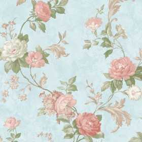 PAPIER PEINT VÉGÉTAL FLEURS ROSE ET VERT AMANDE