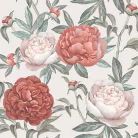 PAPIER PEINT VÉGÉTAL FLEURS ROSE ET ROUGE