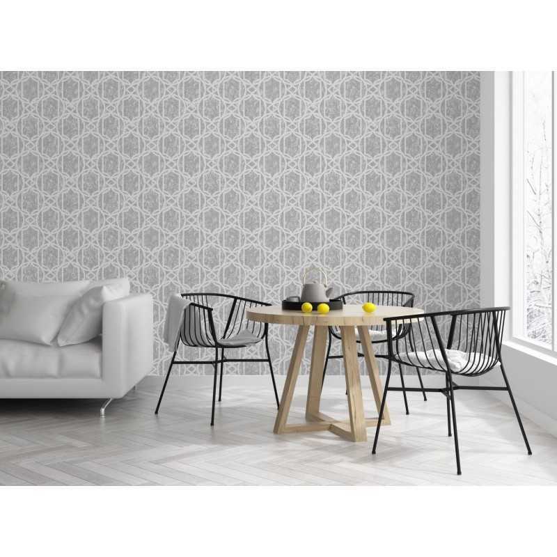 Papier Peint Adhésif 3D Gris Motif Graphique – Kay – Déco Murale Originale