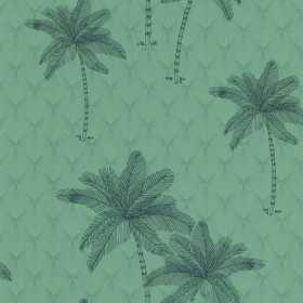 PAPIER PEINT TUNISIE PALMIER BLEU FOND VERT