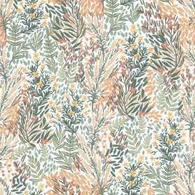 PAPIER PEINT JARDIN FLEURI VERT ET ORANGE