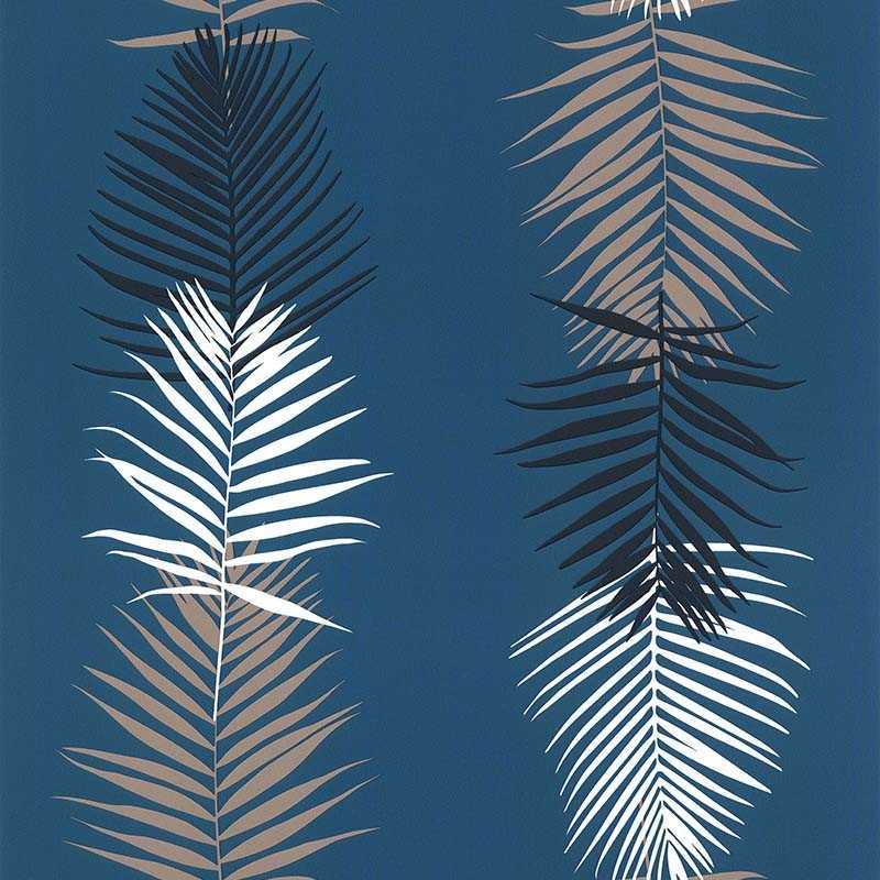 Film Adhésif Pour Papier Peint – Motif Palmes Tropicales Blanc Et Bleu – 5,5 M X 0,5 M – Vinyle Autocollant – KT Exclusive