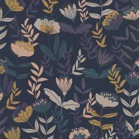 PAPIER PEINT TUNISIE ABSTRACT FLOWERS BLEU FONCÉ