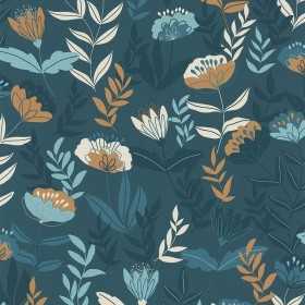 PAPIER PEINT TUNISIE ABSTRACT FLOWERS BLEU