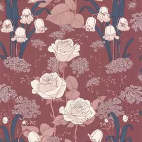 PAPIER PEINT TUNISIE FLEUR ART NOUVEAU ROUGE