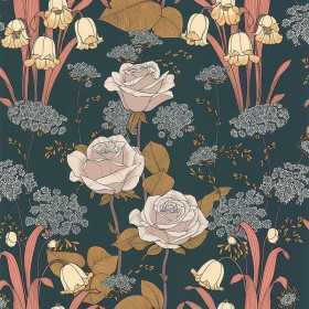 PAPIER PEINT TUNISIE FLEUR ART NOUVEAU MARINE