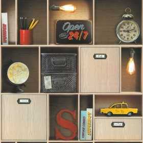 PAPIER PEINT TUNISIE ÉTAGÈRE VINTAGE MULTICOLORE